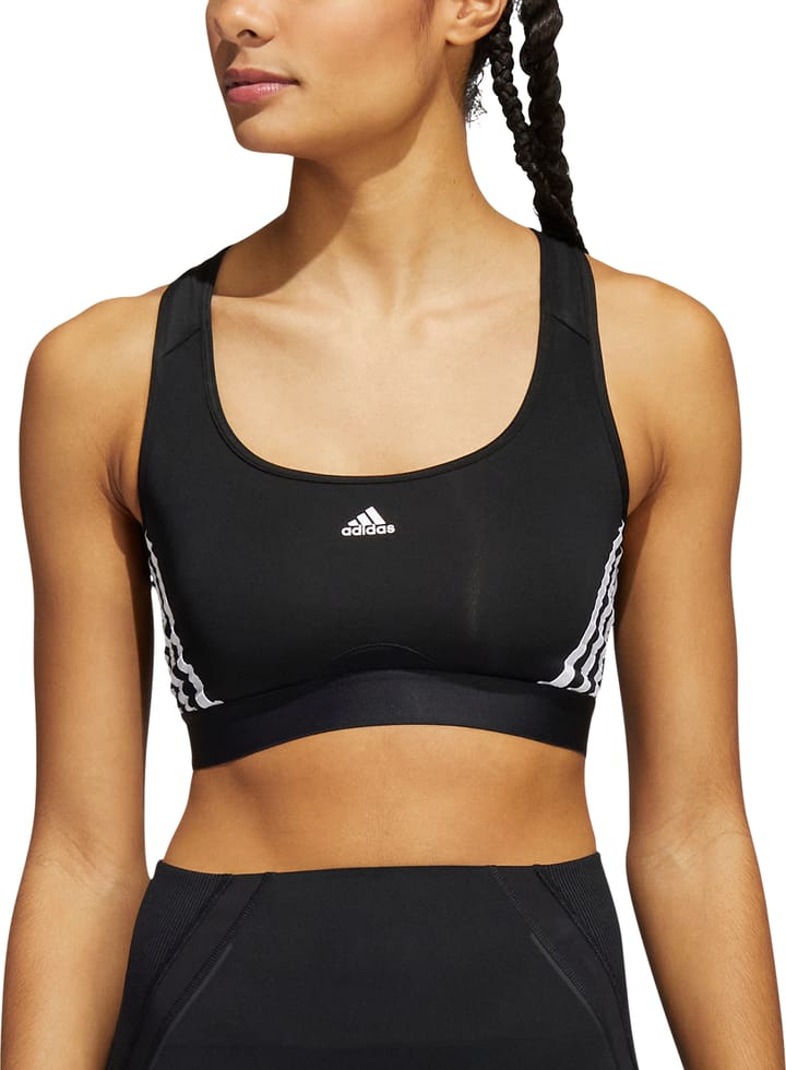 Women's ADIDAS Powerreact Training Medium-Support 3-Stripes Bra Black/White Adidas