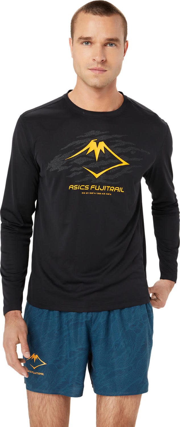 Asics Men's Fujitrail Logo Ls Top Performance Black/Carbon/ Fellow Yellow