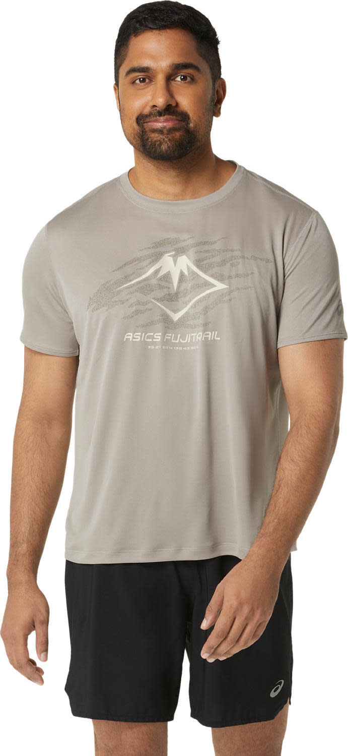 Asics Asics Men's Fujitrail Logo Short Sleeve Top Moonrock/Mantle Green/Oatmeal L, Moonrock/Mantle Green/Oatmeal
