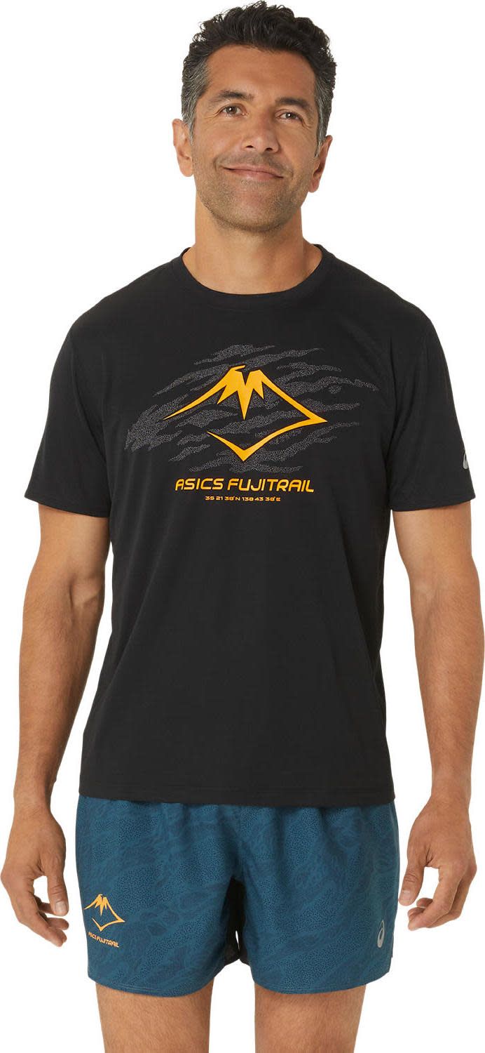 Asics Men's Fujitrail Logo Short Sleeve Top Performance Black/Carbon/Fellow Yellow