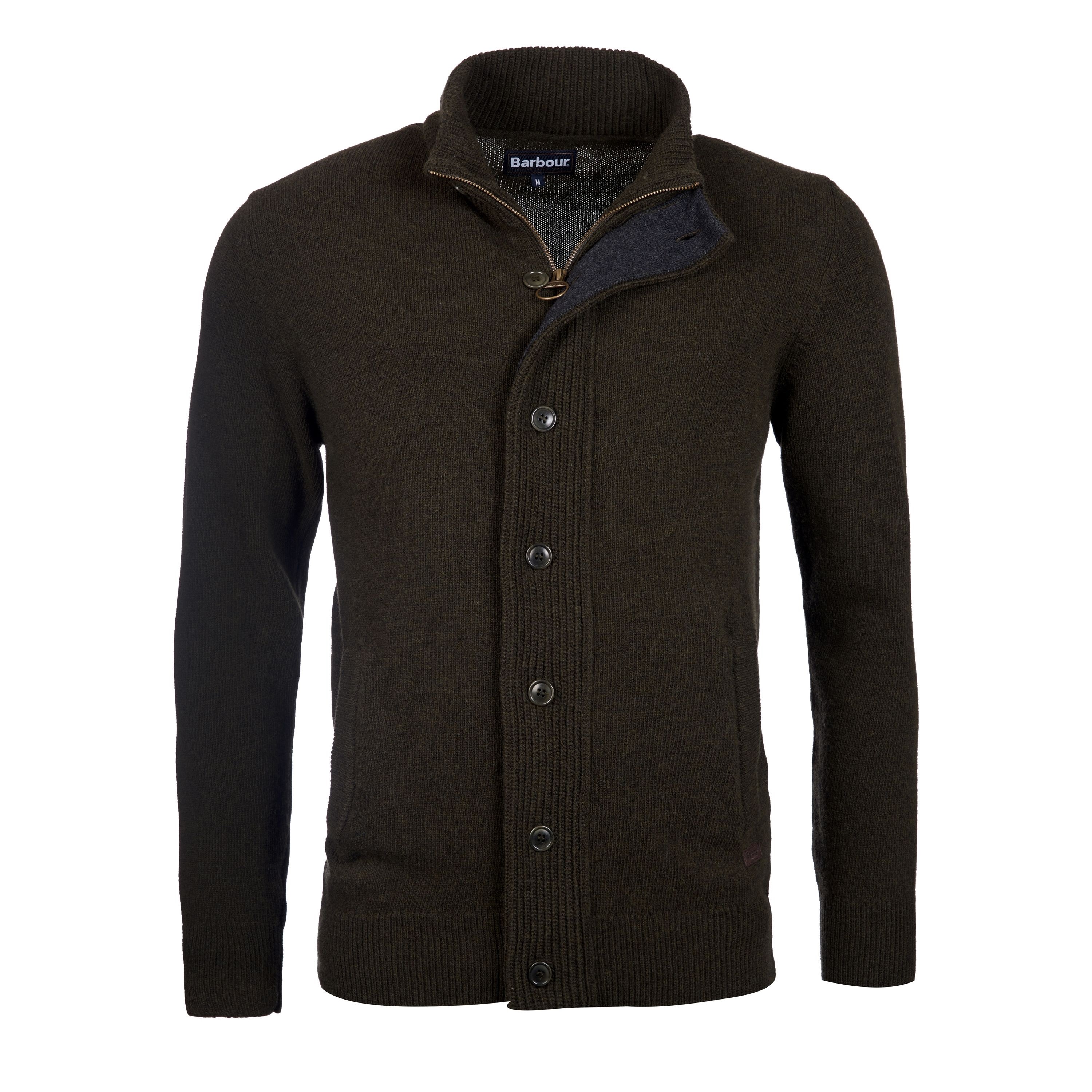 Barbour Men's Elbow-Patch Cardigan Green Långärmade vardagströjor L