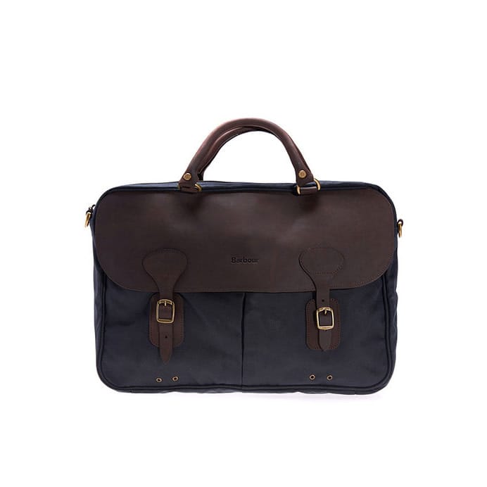 Barbour Wax Leather Briefcase Navy Barbour