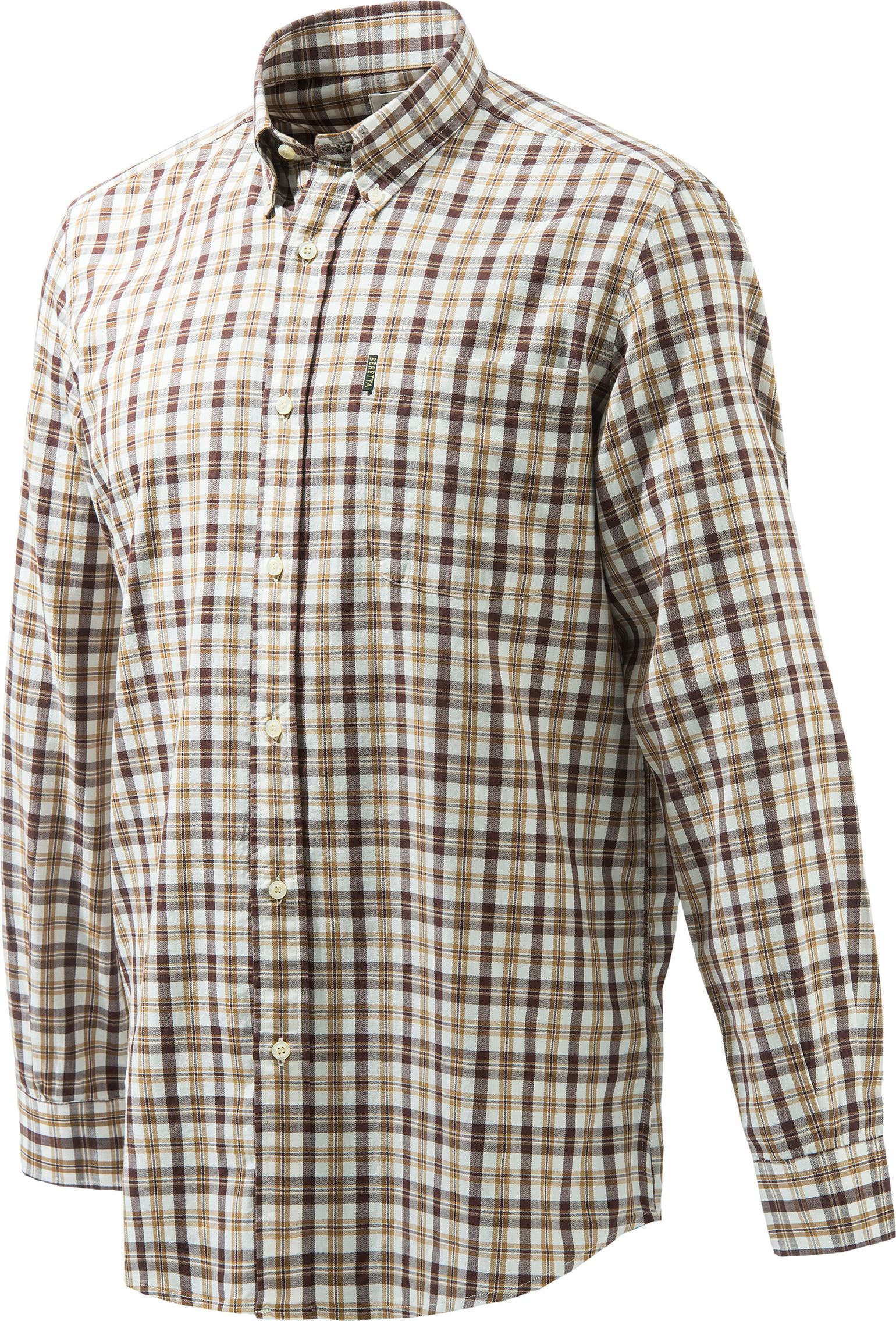 Men's Wood Button Down Shirt Beige & Brunette Check