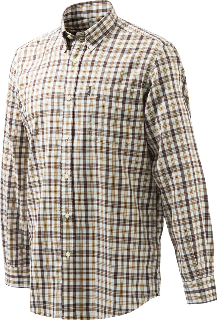 Men's Wood Button Down Shirt Beige & Brunette Check Beretta
