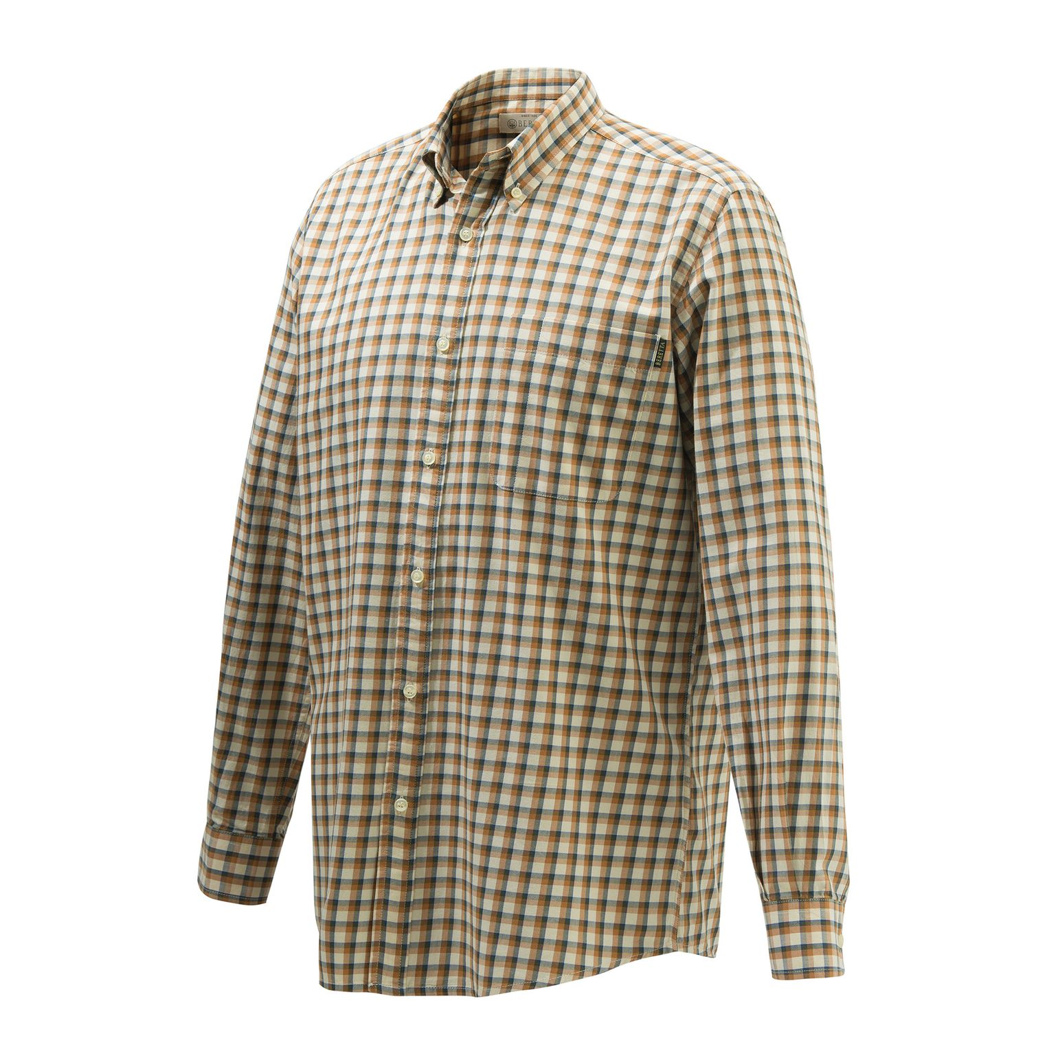Men's Wood Button Down Shirt Beige & Rust Check