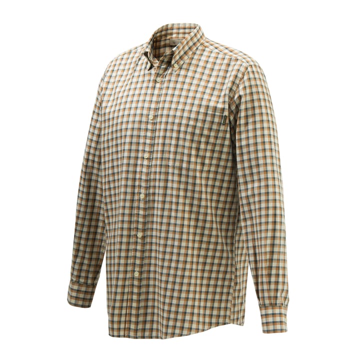 Men's Wood Button Down Shirt Beige & Rust Check Beretta
