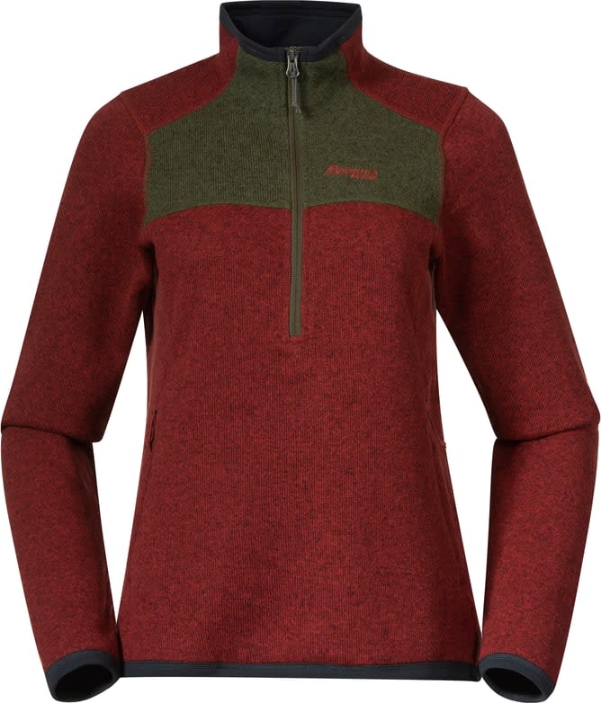 Women's Kamphaug Knitted Half Zip Chianti Red/Dark Olive Green Bergans