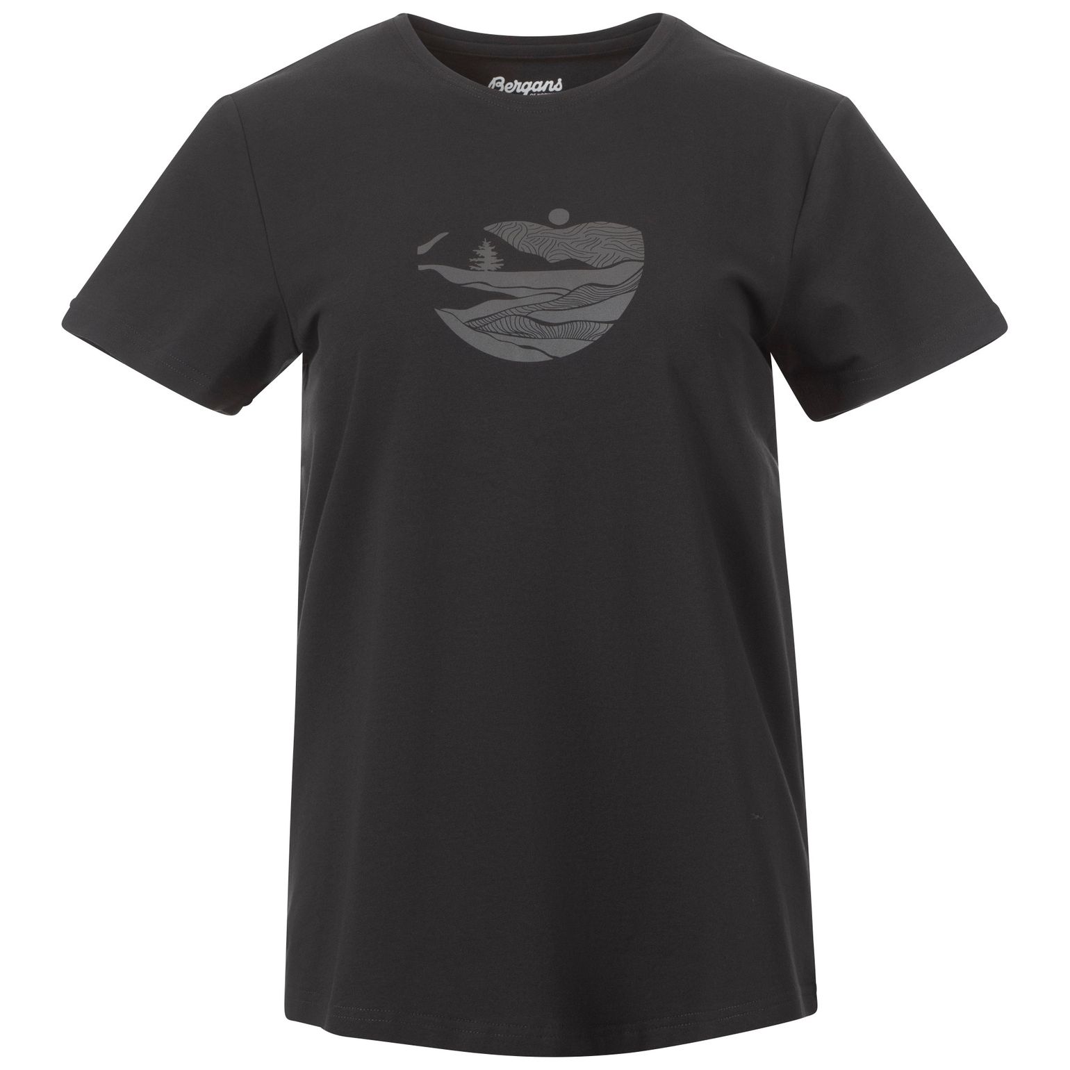 Bergans Women's Nordmarka Organic Cotton Print Tee Dark Shadow Grey/Dark Shadow Grey Sunset