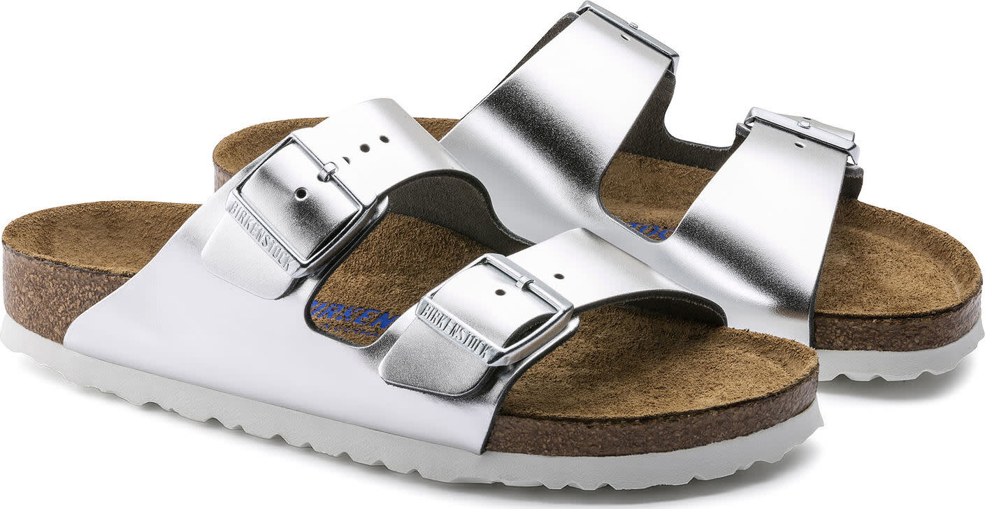 Birkenstock Women's Arizona Soft Footbed Lena Metallic Silver 35, Metallic Silver