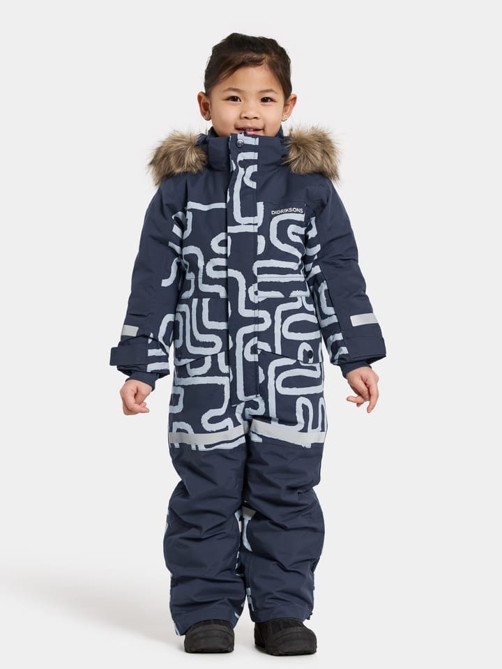 Didriksons Kids' Bjärven Printed Coverall 2 Path S Blue Didriksons