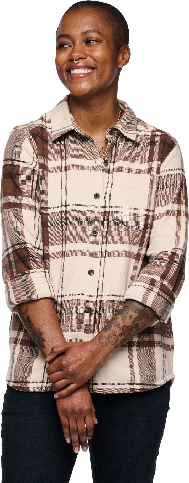 Black Diamond Women's Project Flannel Shirt Chalk Pink-Walnut Plaid Black Diamond
