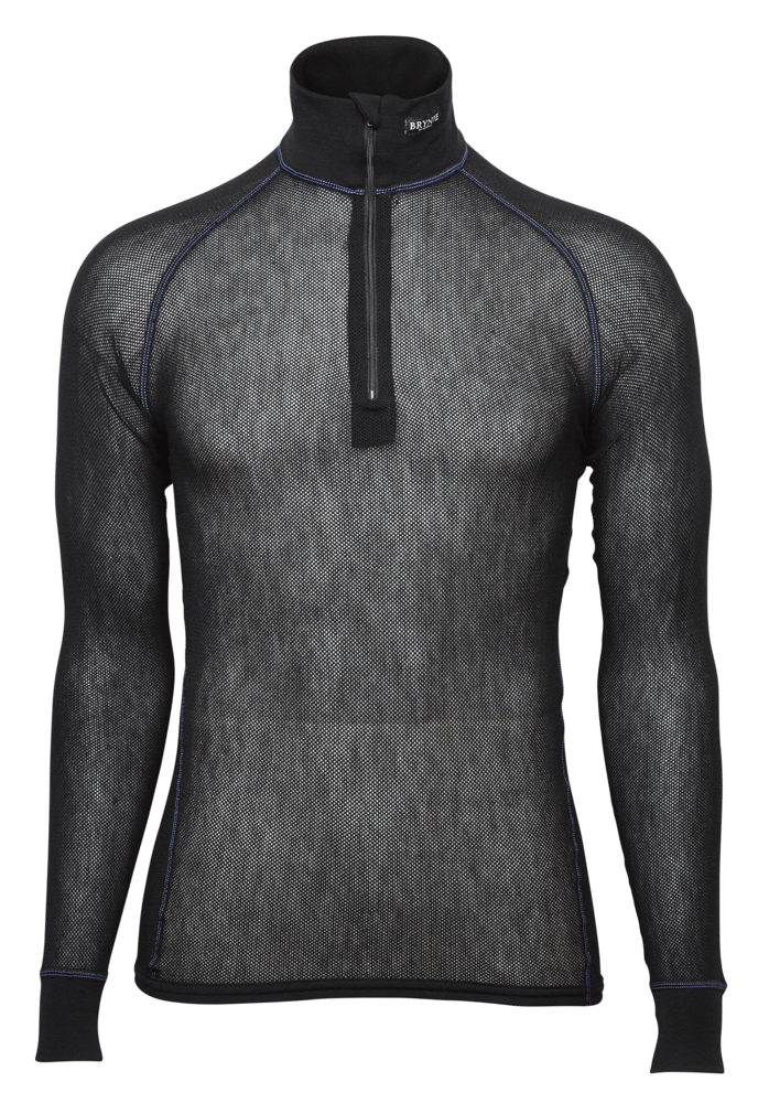 Brynje Wool Thermo Light Zip-Polo 3/4 Neck Black Brynje