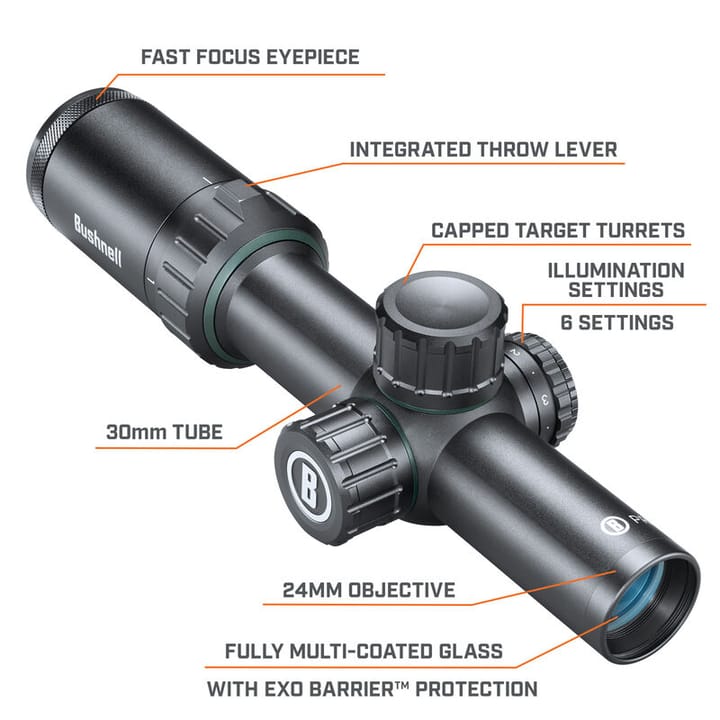 Bushnell Prime 1-4x24 Illuminated Riflescope Black Bushnell Bushnell Prime 1-4x24 Illuminated Riflescope Black Bushnell