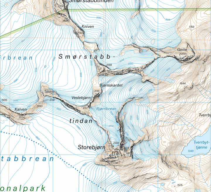 Høyfjellskart Jotunheimen: Smørstabbstindan & Leirvassbu 1:25.000 NoColour Calazo förlag