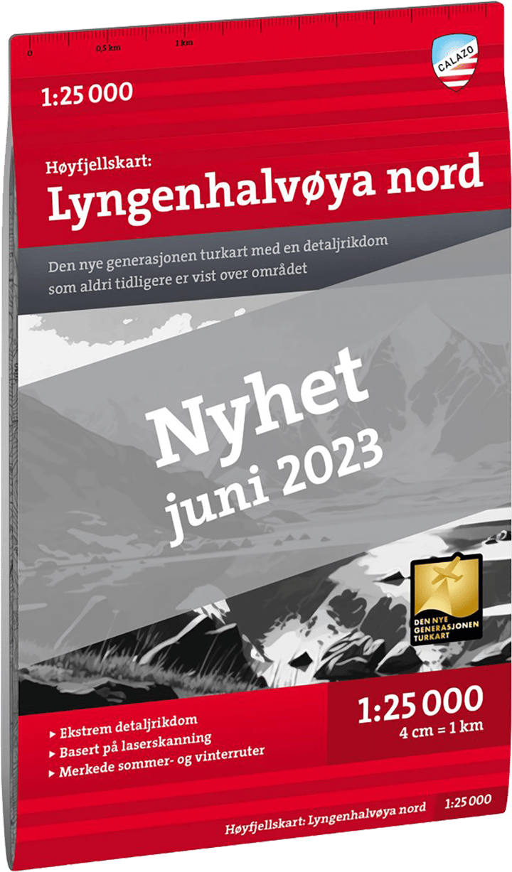 Høyfjellskart Lyngenhalvøya nord 1:25.000 Nocolour Calazo förlag