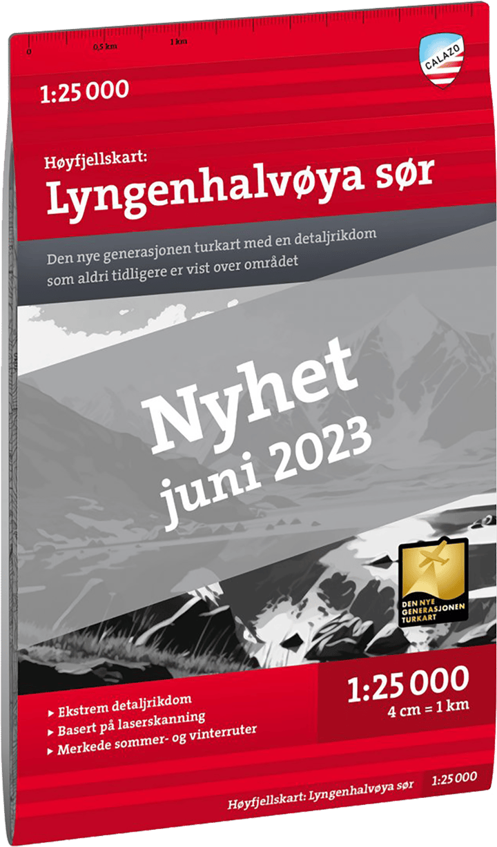 Høyfjellskart Lyngenhalvøya sør 1:25.000 Nocolour Calazo förlag