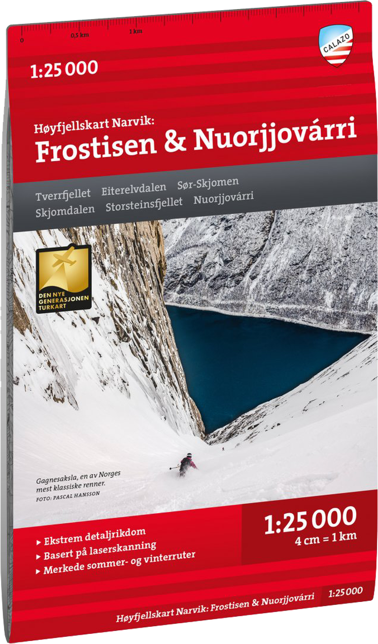 Høyfjellskart Narvik: Frostisen & Nuorjjovárri 1:25.000 Nocolour