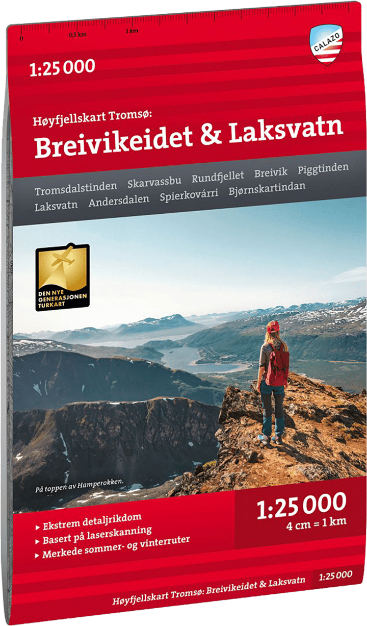 Calazo förlag Høyfjellskart Tromsø: Breivikeidet Laksvatn 1:25.000 NoColour Calazo förlag