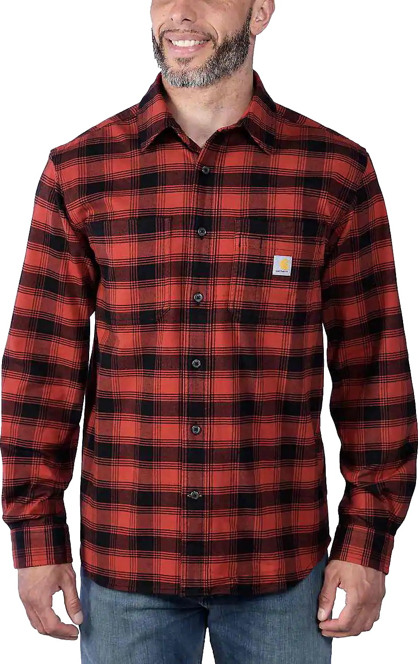 Carhartt Men's Flannel Long Sleeve Plaid Shirt Red Ochre XL, Red Ochre