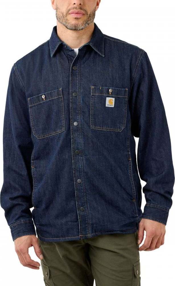 Men's Denim Fleece Lined Snap Front Shirt Jacket GLACIER Carhartt