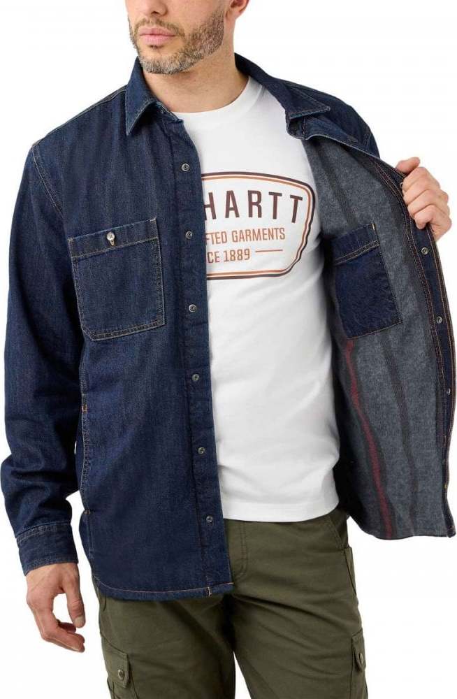 Men's Denim Fleece Lined Snap Front Shirt Jacket GLACIER Carhartt