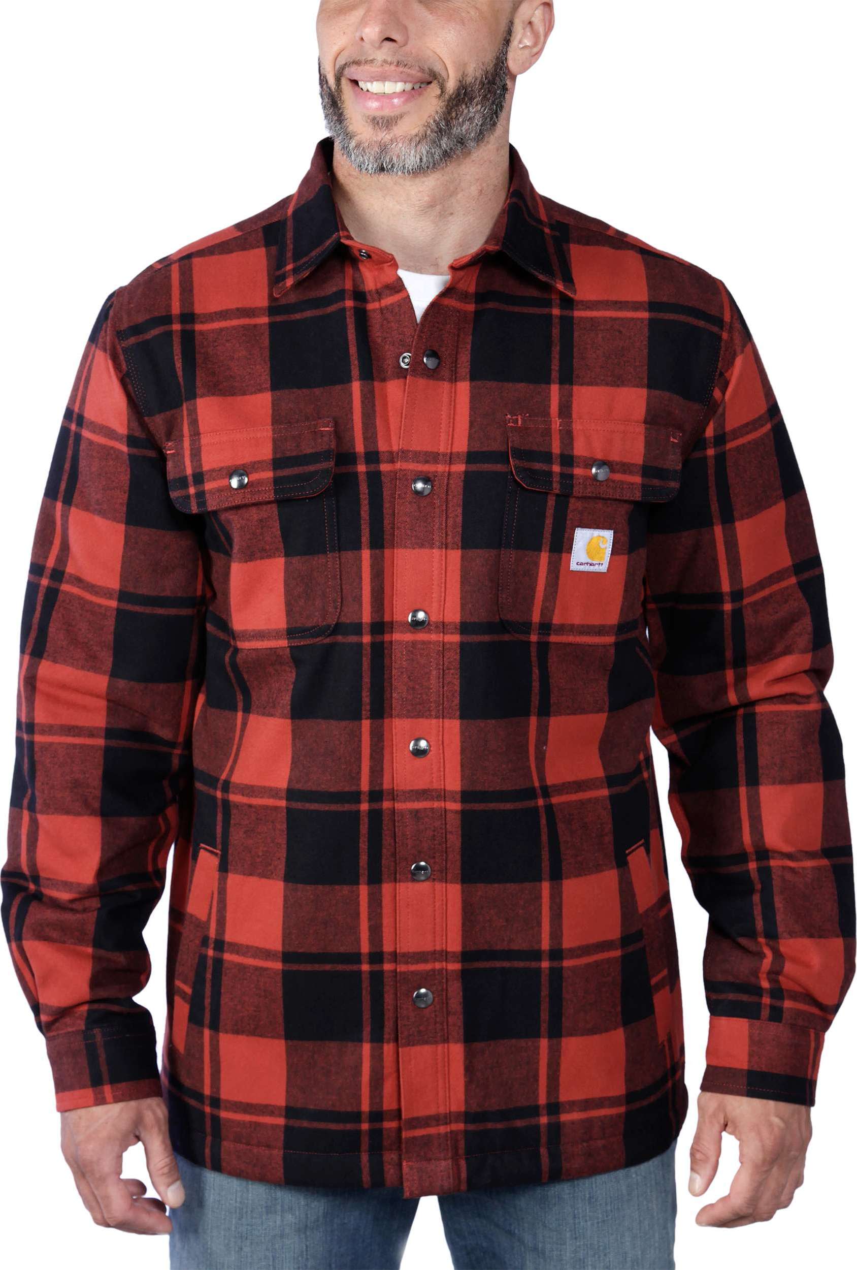 Men's Flannel Sherpa Lined Shirt Jacket Red Ochre
