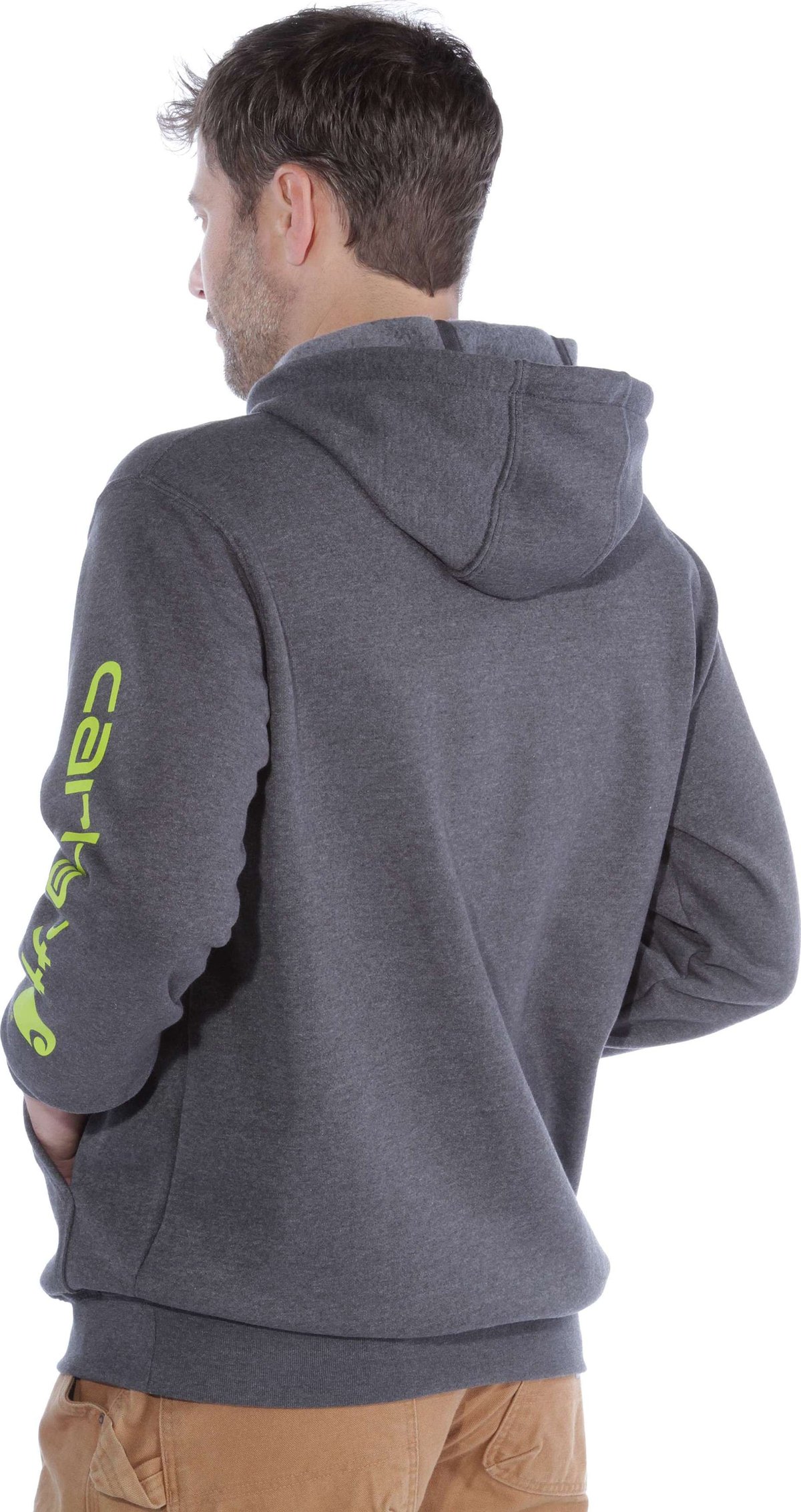 Carhartt Men's Sleeve Logo Hooded Sweatshirt Carbon Heather