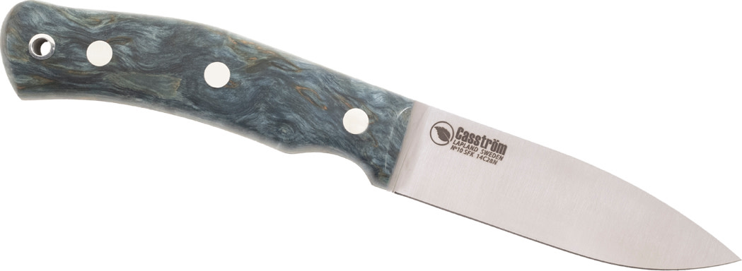 No.10 Swedish Forest Knife Stabilised Curly Birch Ocean Stainless Stabilised Blue C.Birch