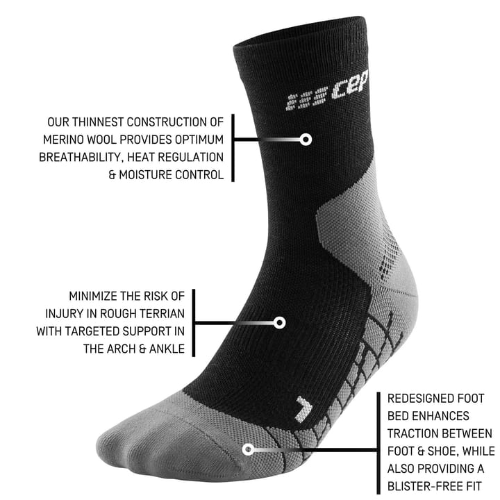 CEP Men's Hiking Light Merino Mid Cut Compression Socks Black CEP