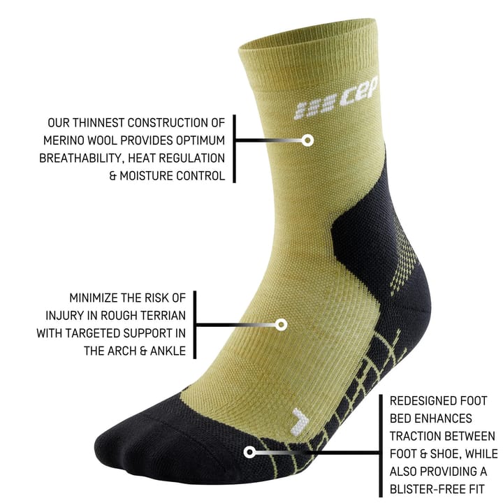CEP Men's Hiking Light Merino Mid Cut Compression Socks Olive CEP