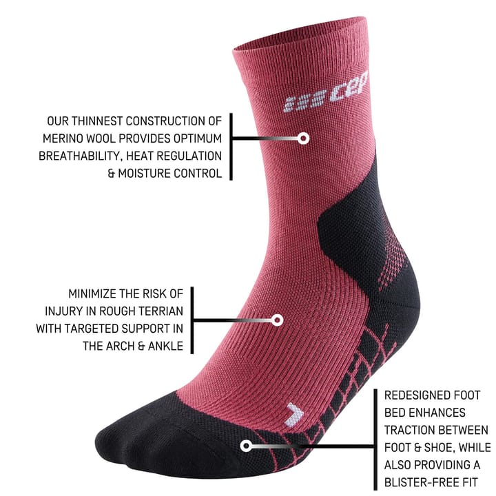 CEP Women's Hiking Light Merino Mid Cut Compression Socks Berry CEP