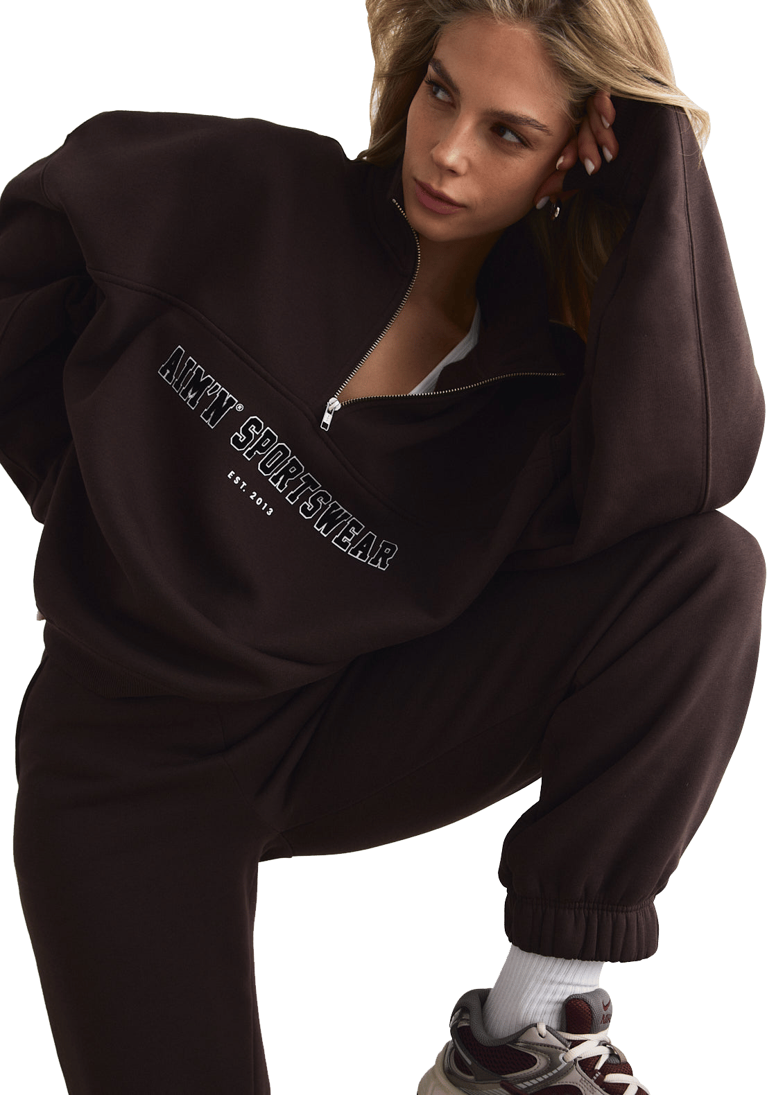 Aim'n Women's Varsity Sweat Half Zip Chocolate