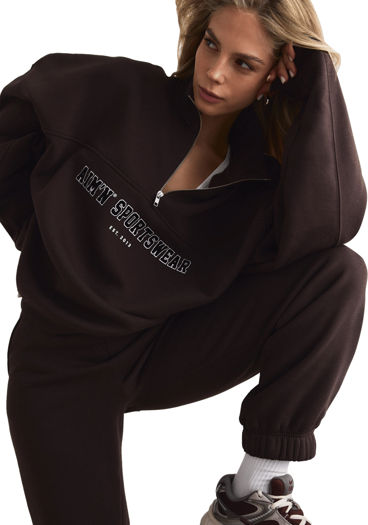 Aim'n Women's Varsity Sweat Half Zip Chocolate Aim'n