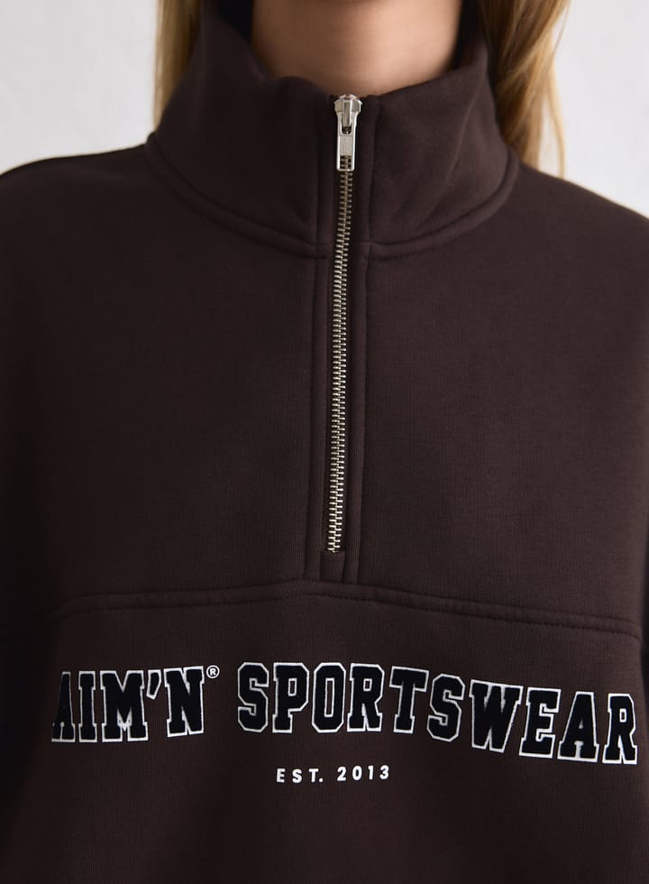 Aim'n Women's Varsity Sweat Half Zip Chocolate Aim'n