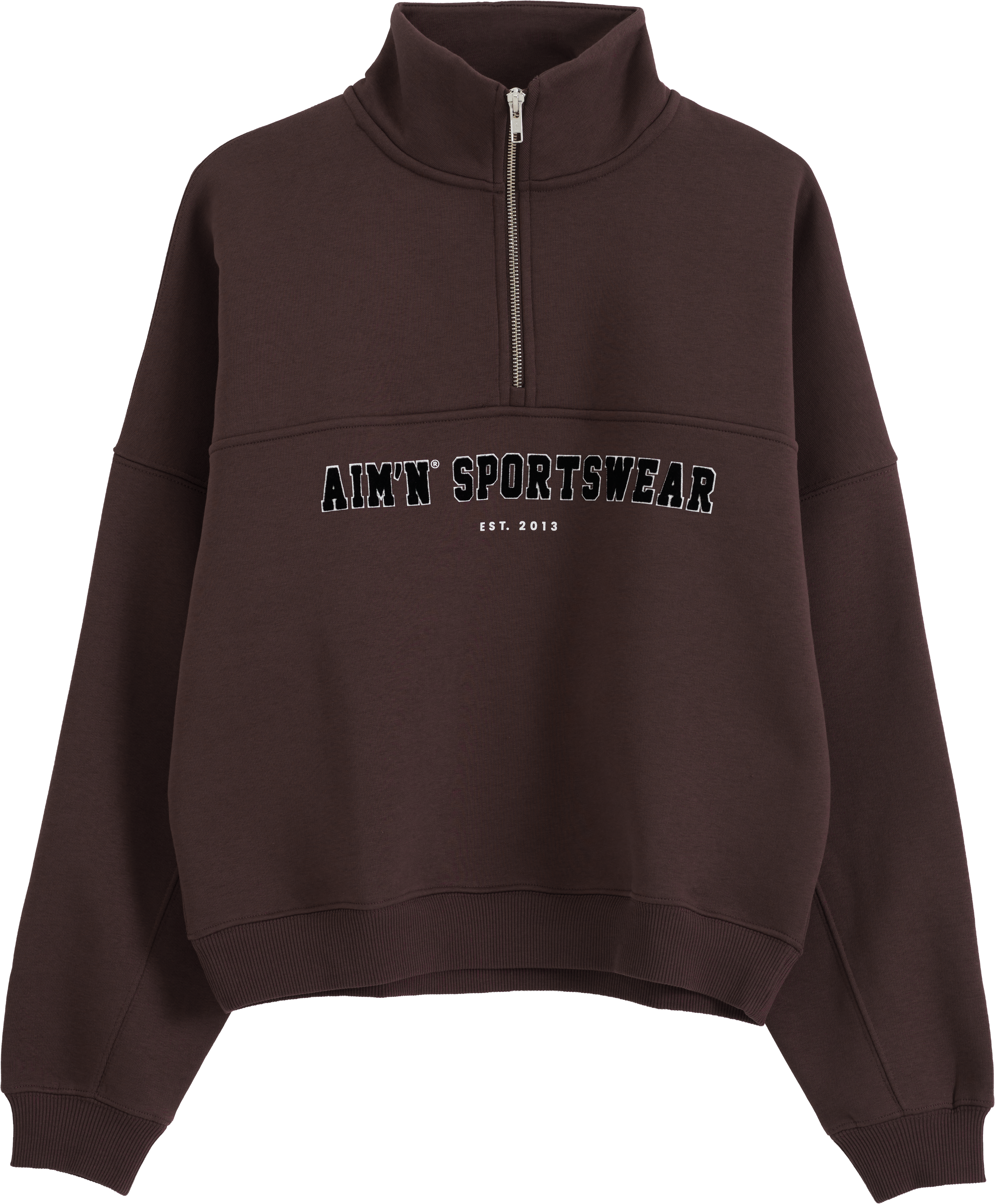 Aim'n Women's Varsity Sweat Half Zip Chocolate  L