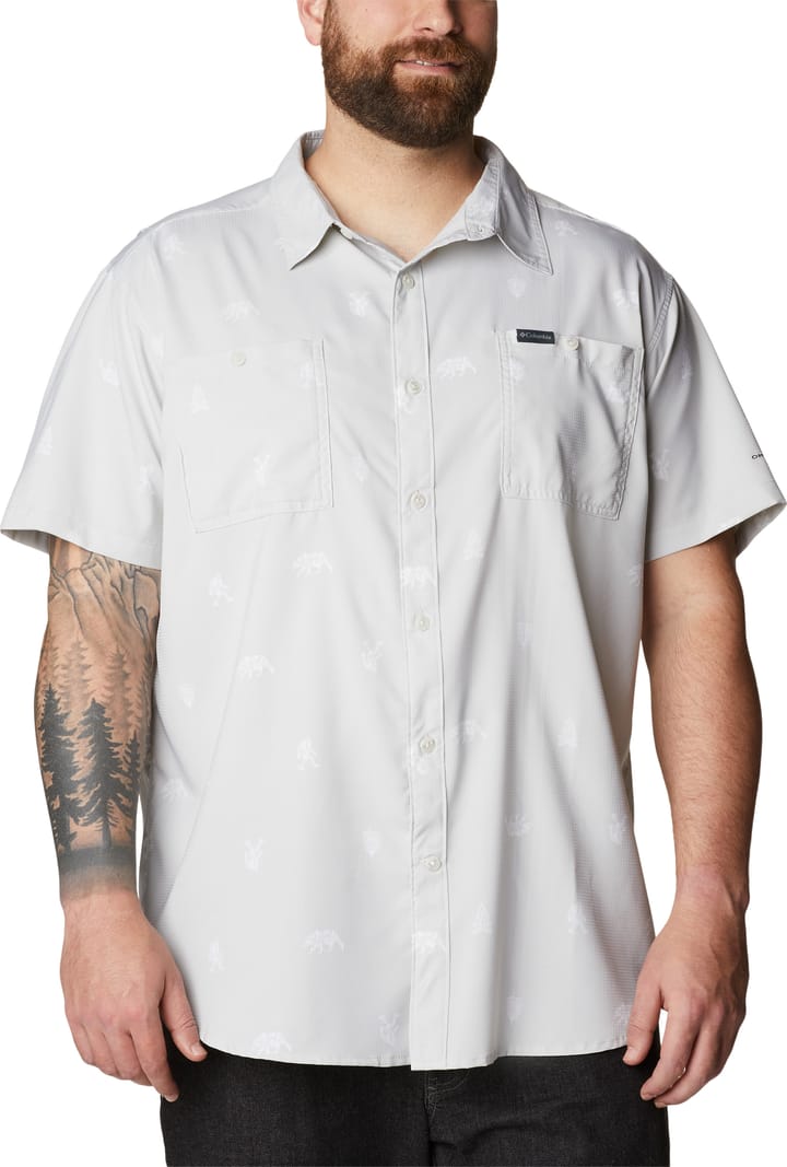 Men's Utilizer Printed Woven Shortsleeve Shirt Nimbus Grey Camp Social Columbia Montrail