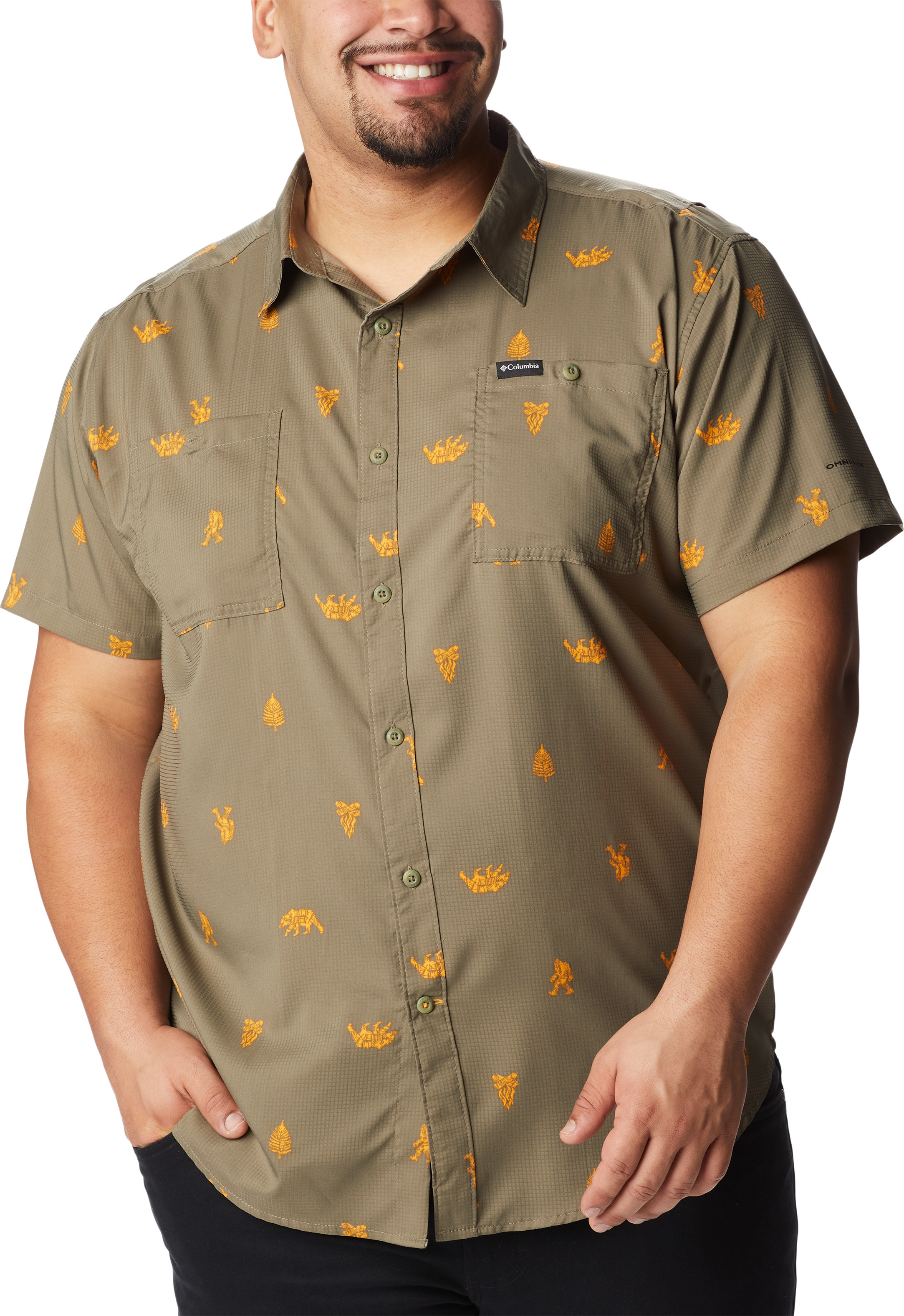 Men’s Utilizer Printed Woven Shortsleeve Shirt Stone Green Camp Social