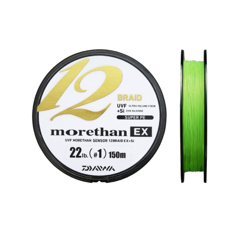 Ligne Tresse Daiwa Morethan Durasensor 12-Braid EX+Si3 - Vert Citron, 150m - Neuf 2026