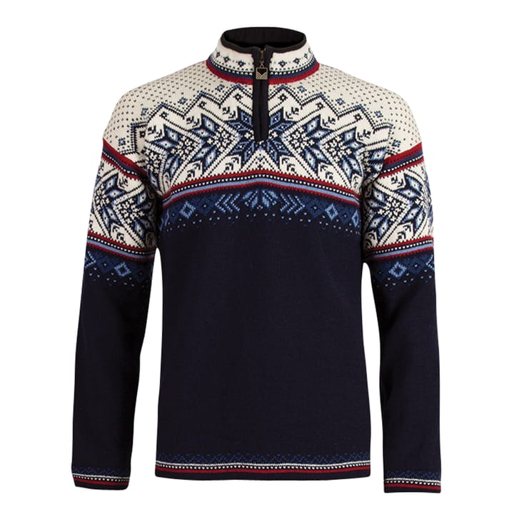 Men's Vail Sweater Midnight navy/red Rose/off white/indigo/china blue Dale of Norway