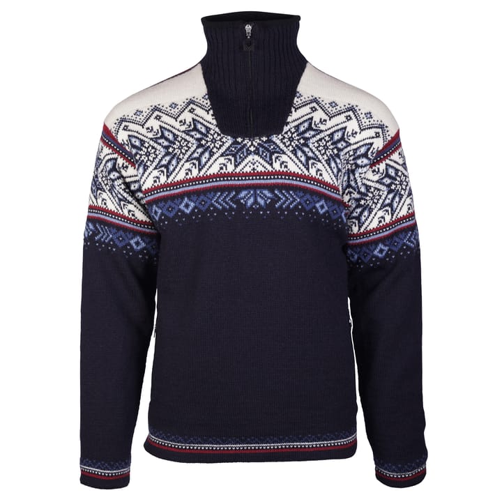 Vail Weatherproof Men's Sweater Midnight navy/red Rose/off white/indigo/china blue Dale of Norway
