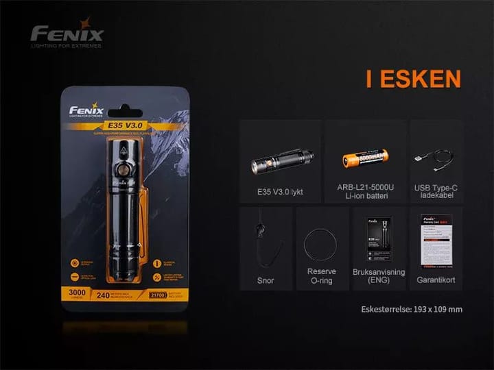 Fenix Fenix E35 V3 Led Lykt 3000lm Kraftig Oppladbar Lommelykt 5000mah Fenix Fenix Fenix E35 V3 Led Lykt 3000lm Kraftig Oppladbar Lommelykt 5000mah Fenix