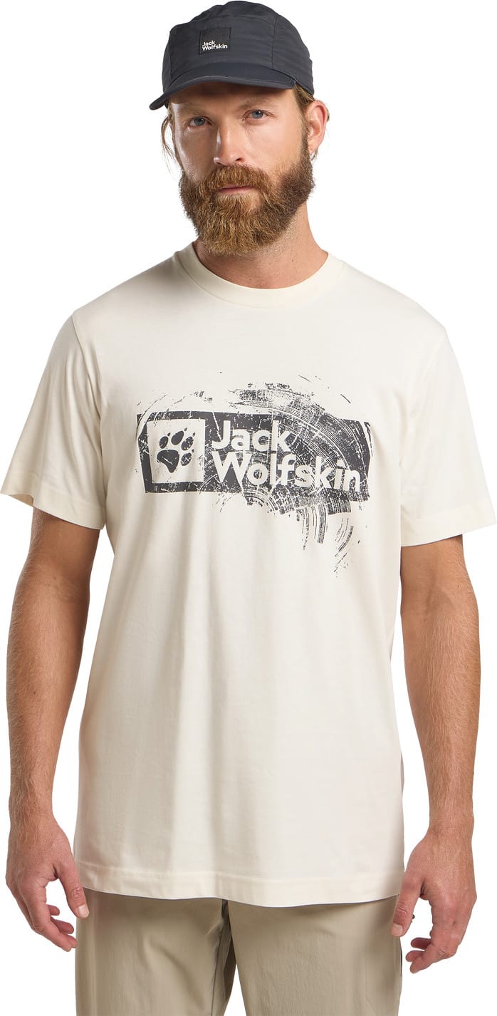Jack Wolfskin Men's Brand Tee Wood Cotton White Jack Wolfskin