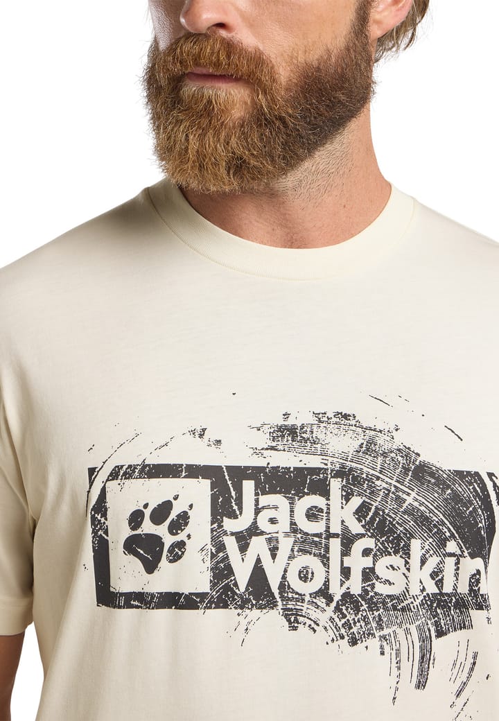 Jack Wolfskin Men's Brand Tee Wood Cotton White Jack Wolfskin