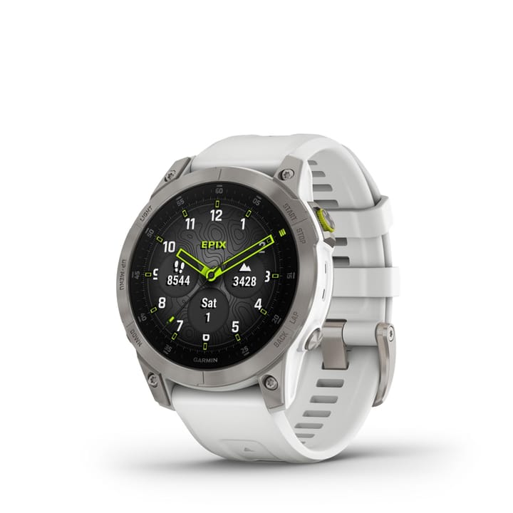 Garmin Epix 2 Sapphire, Carrera White/Silver Titanium Dlc W/White Band Garmin Garmin Epix 2 Sapphire, Carrera White/Silver Titanium Dlc W/White Band Garmin