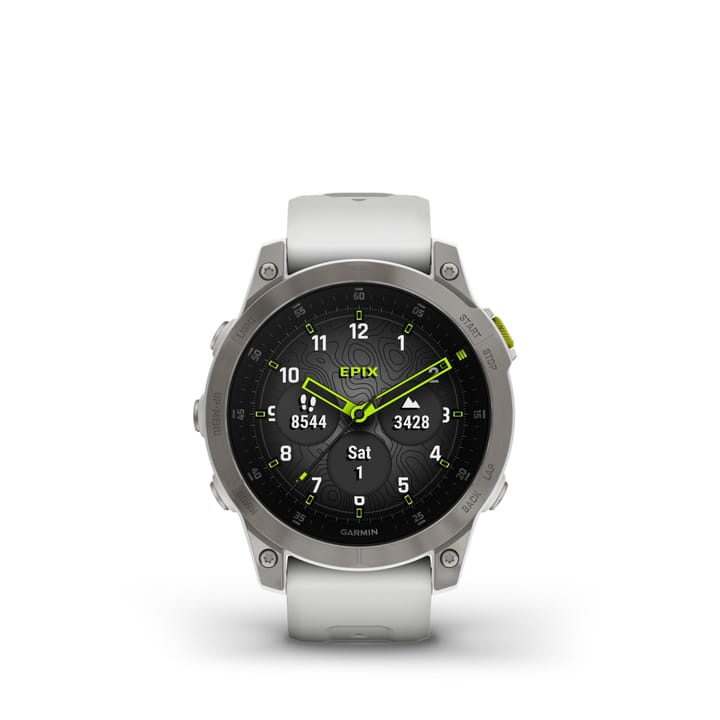 Garmin Epix 2 Sapphire, Carrera White/Silver Titanium Dlc W/White Band Garmin Garmin Epix 2 Sapphire, Carrera White/Silver Titanium Dlc W/White Band Garmin