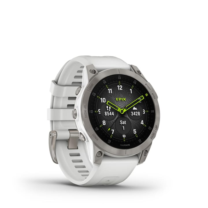 Garmin Epix 2 Sapphire, Carrera White/Silver Titanium Dlc W/White Band Garmin Garmin Epix 2 Sapphire, Carrera White/Silver Titanium Dlc W/White Band Garmin