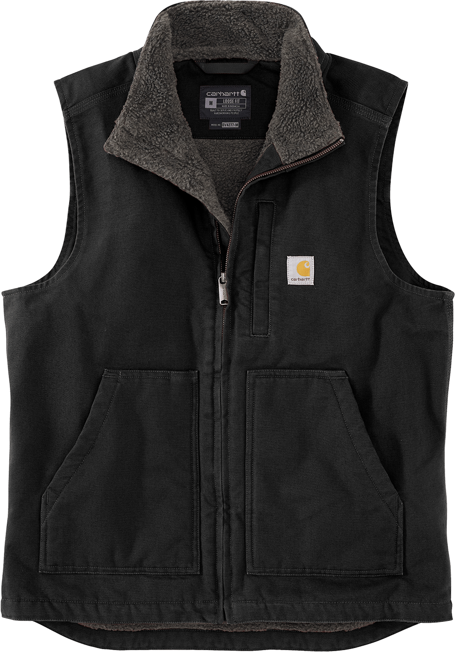 Carhartt Men's Washed Duck Lined Mock Neck Vest Black