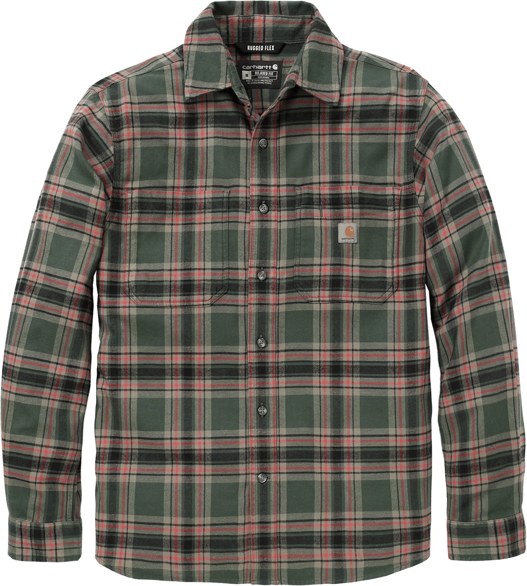 Carhartt Men's Hamilton Relaxed Ls Plaid Shirt Forestry Green/amber Terrain