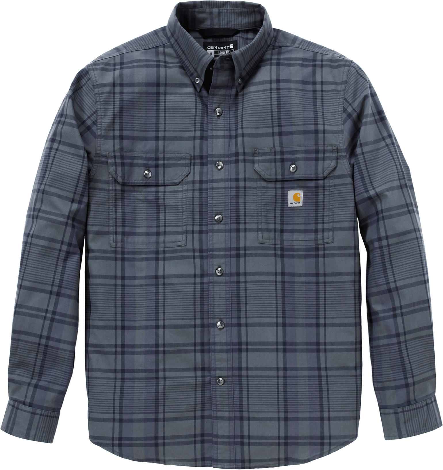 Carhartt Men's Fort Loose Ls Plaid Shirt Navy/Deep Smoke Blue