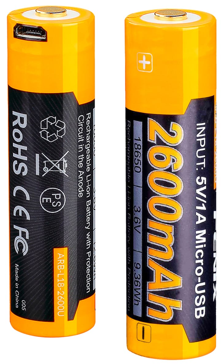 Fenix Fenix 18650 Batteri 2600 Mah Usb Lades Med Micro-Usb, 1 Stk Batteri Fenix Fenix Fenix 18650 Batteri 2600 Mah Usb Lades Med Micro-Usb, 1 Stk Batteri Fenix